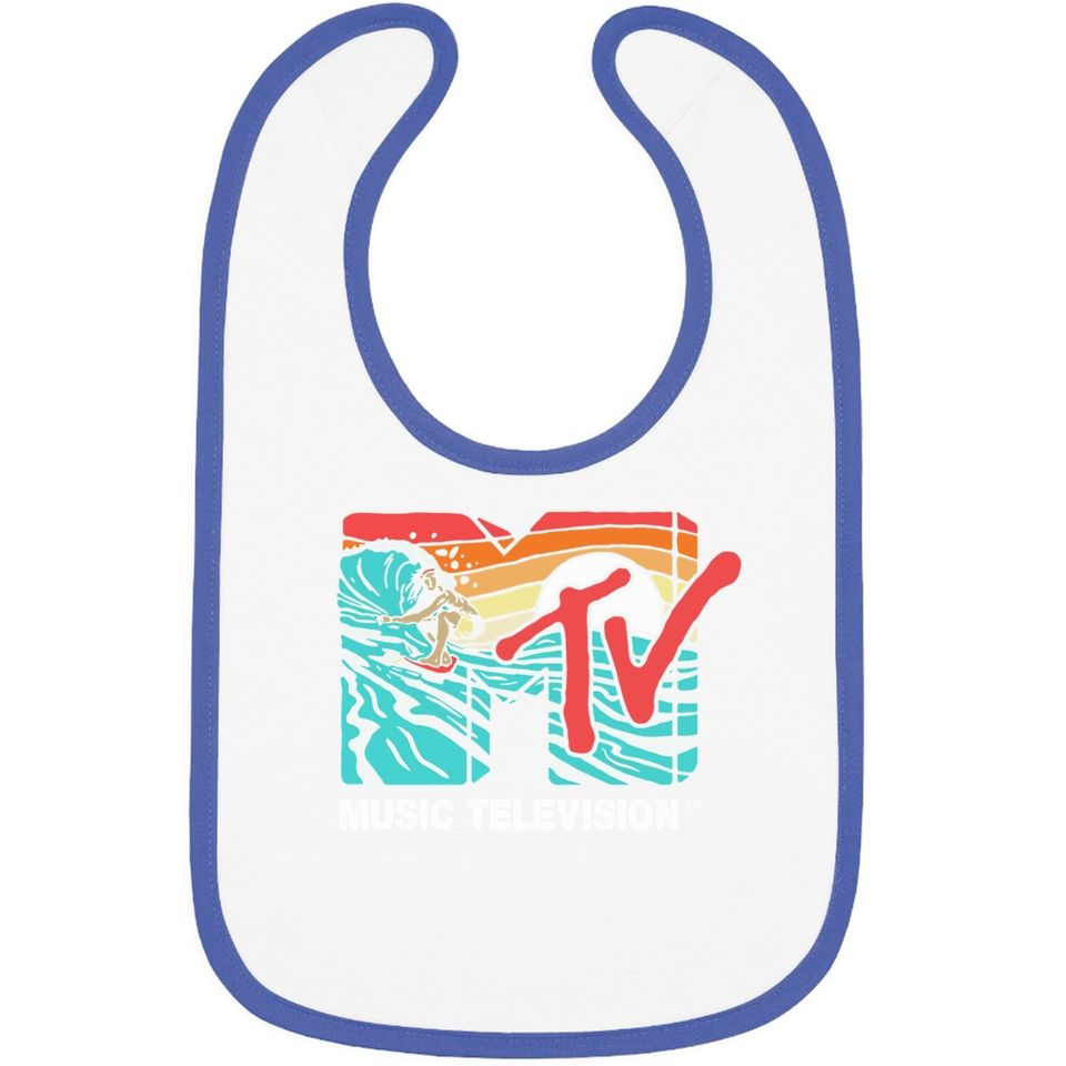 Mademark X Mtv - Mtv Catch A Wave Mtv Surfer Logo Retro Graphic Baby Bib