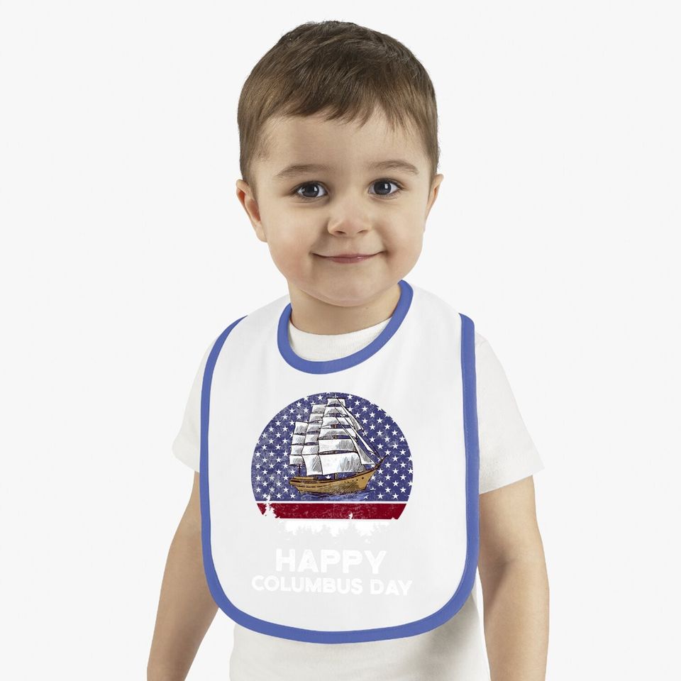 Happy Columbus Day American Flag Boat Baby Bib