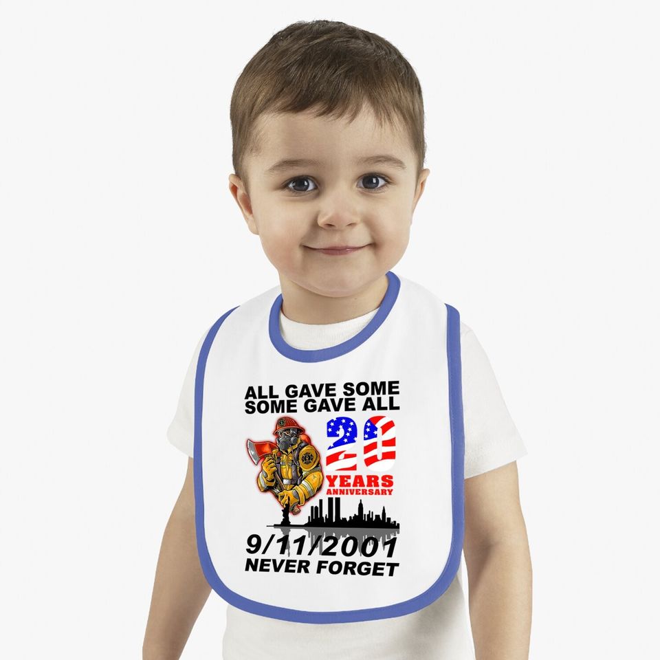 Never Forget 9-11-2001 20th Anniversary Firefighters Baby Bib