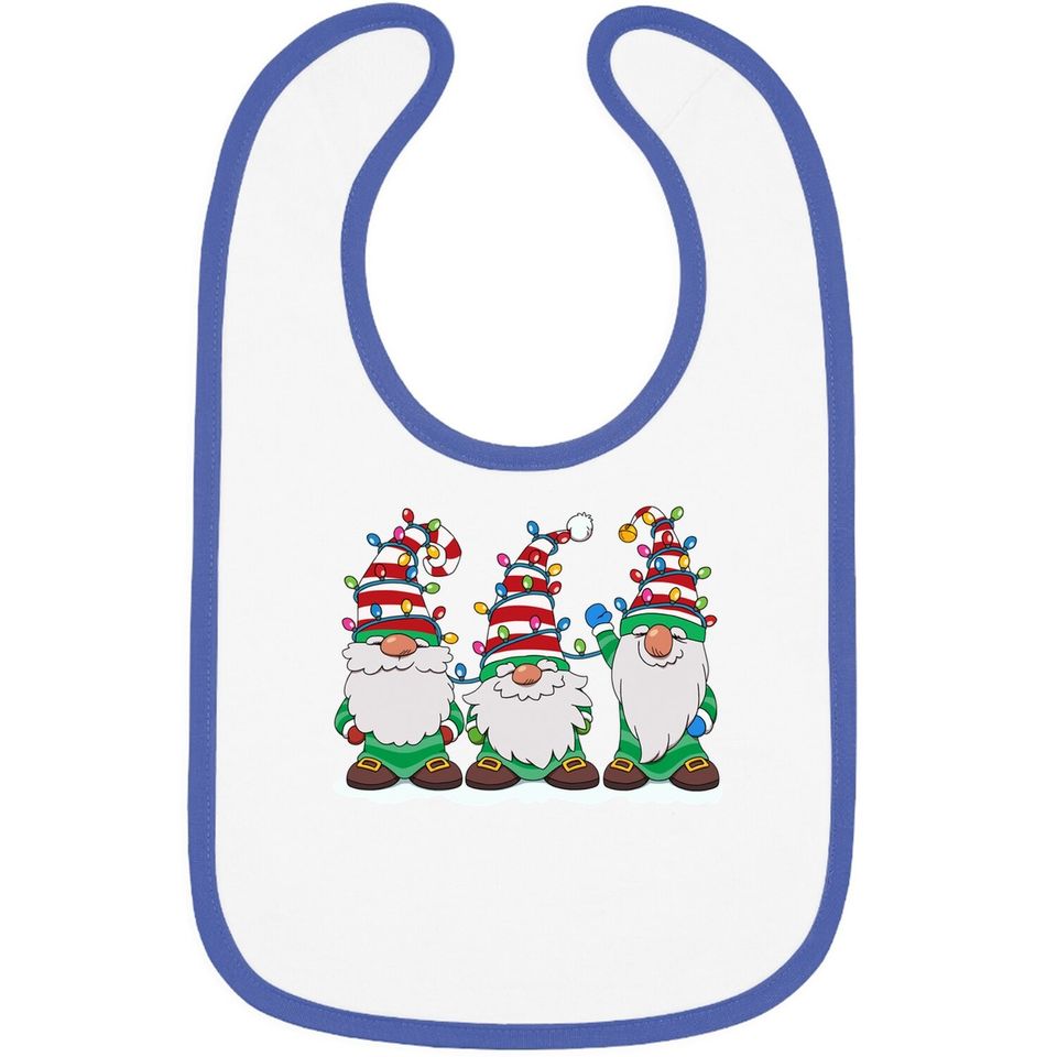 Three Gnomes With Hats Beards Christmas Tree Lights Baby Bib