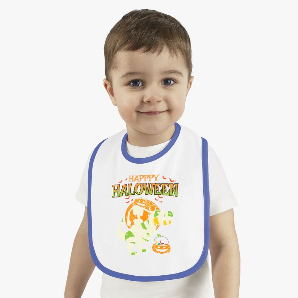 Happy Halloween Pumpkin Skeleton On Trex Funny Halloween Dinosaur Baby Bib