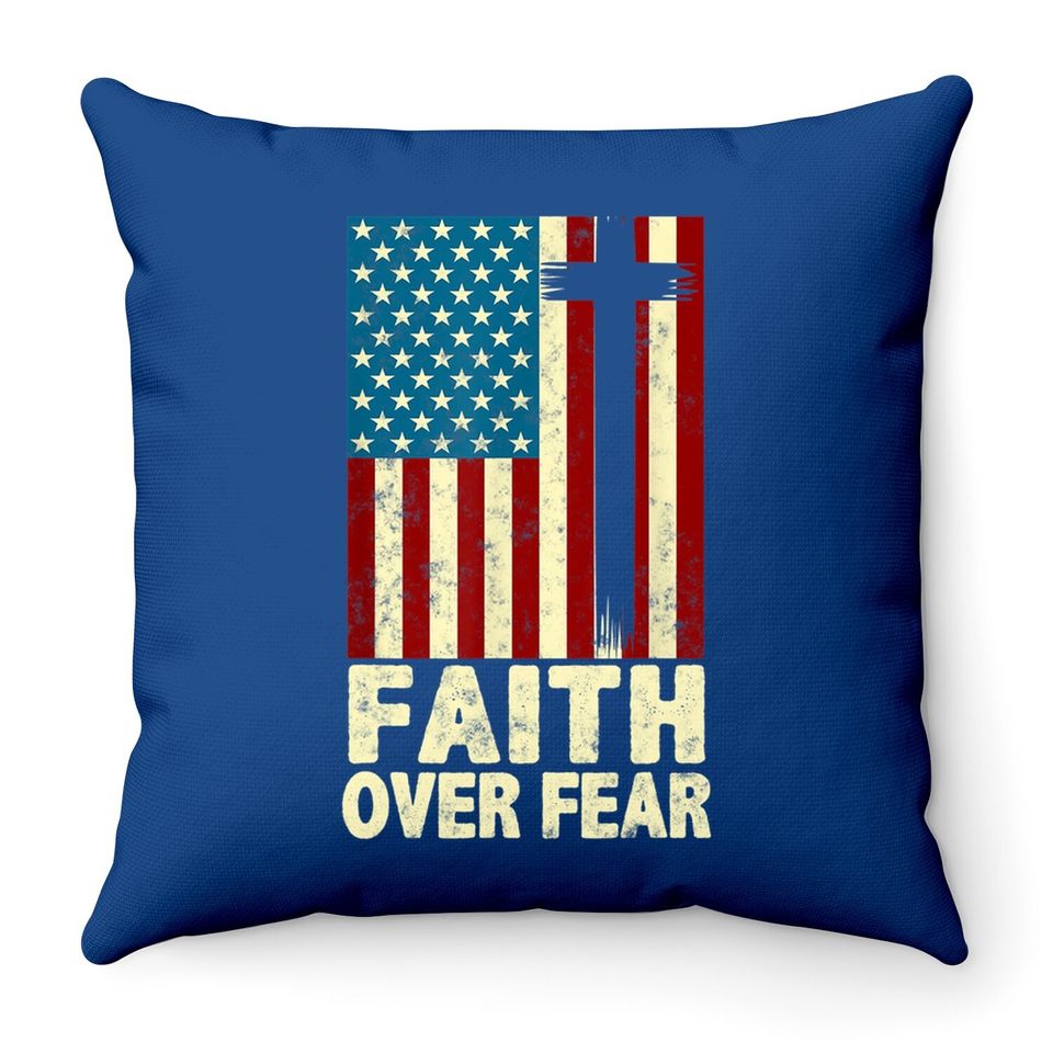 Faith Over Fear Cool Christian Cross Us Flag Throw Pillow