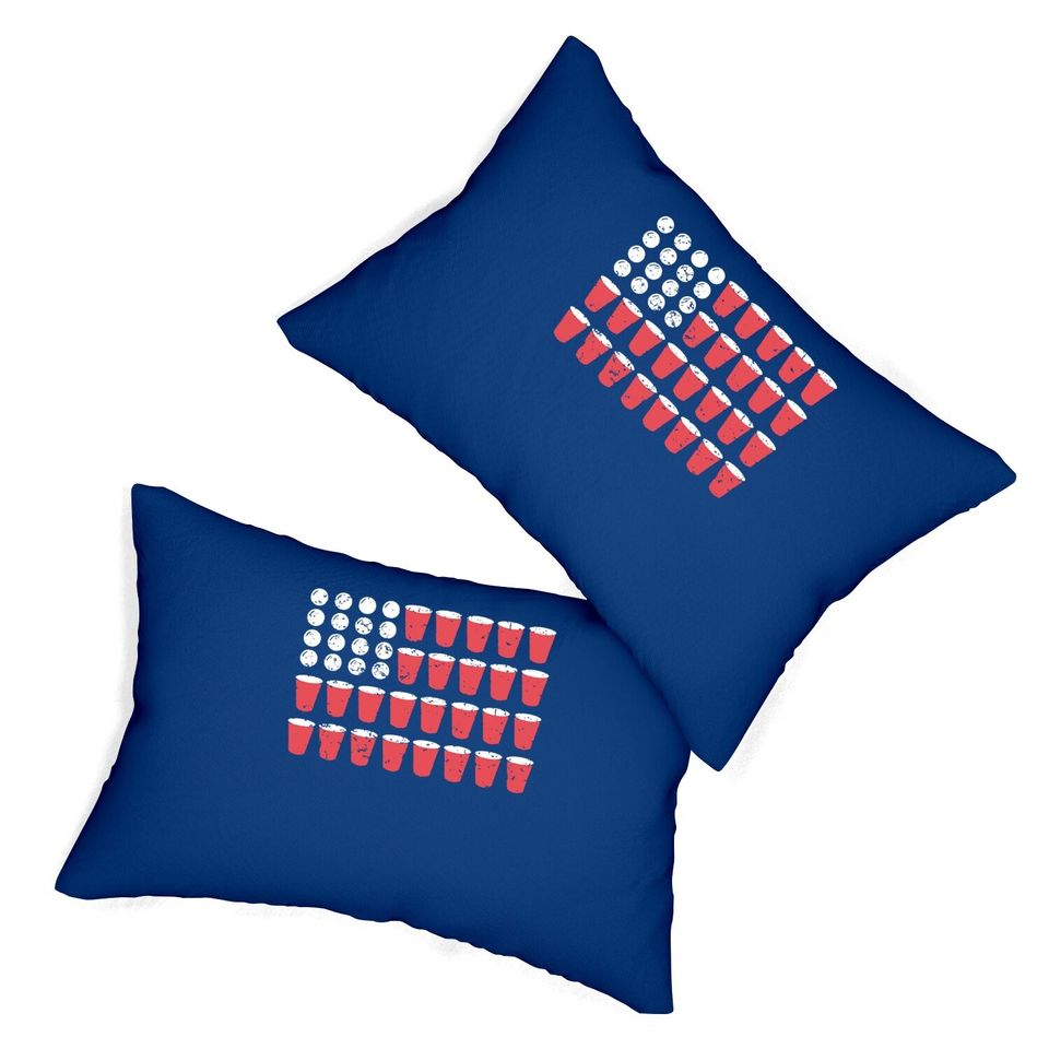 American Flag Beer Pong Lumbar Pillow Funny Fourth Of July Drinking Lumbar Pillow For Guys