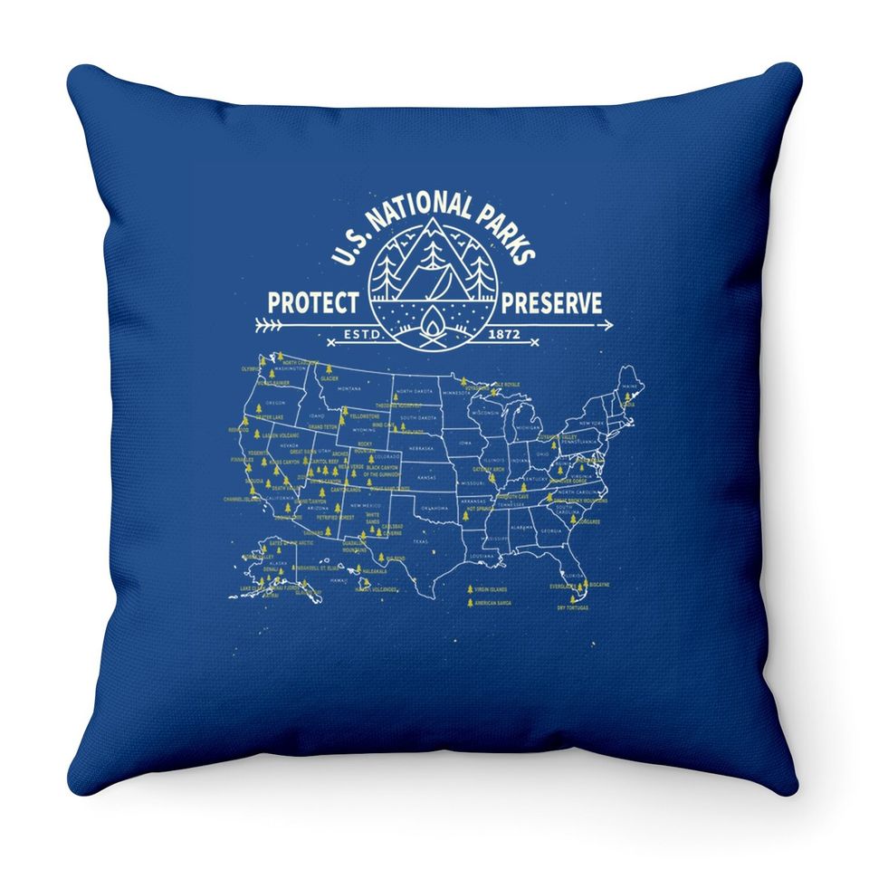 U.s. National Park Camping - All 63 Us National Parks Map Throw Pillow