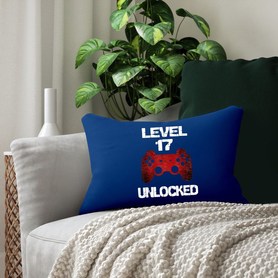 Level 17 Unlocked Boys 17th Birthday 17 Year Old Gamer Lumbar Pillow