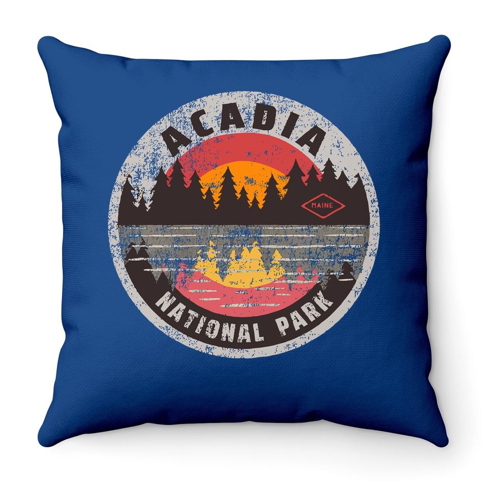Vintage Acadia National Park Maine Camping Hiking Throw Pillow
