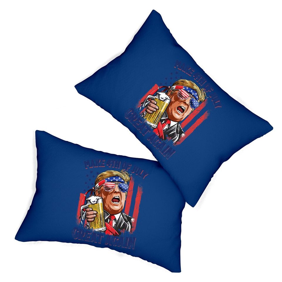 Make 4th Of July Great Again Funny Trump Drinking Beer Lumbar Pillow