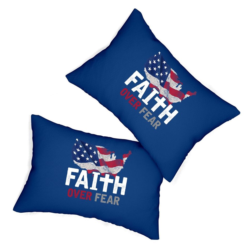Faith Over Fear Patriotic Christian Usa Flag Lord Jesus Lumbar Pillow