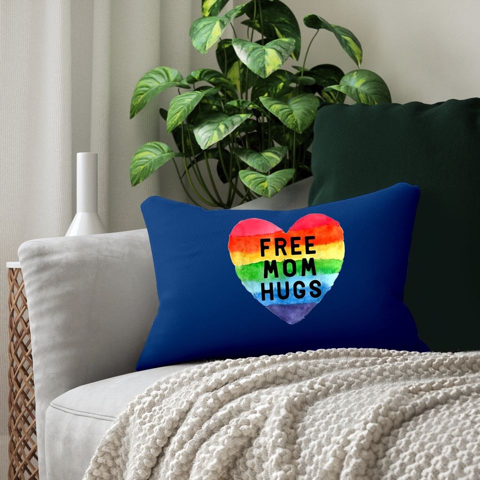 Free Mom Hugs Lumbar Pillow, Free Mom Hugs Inclusive Pride Lgbtqia Lumbar Pillow