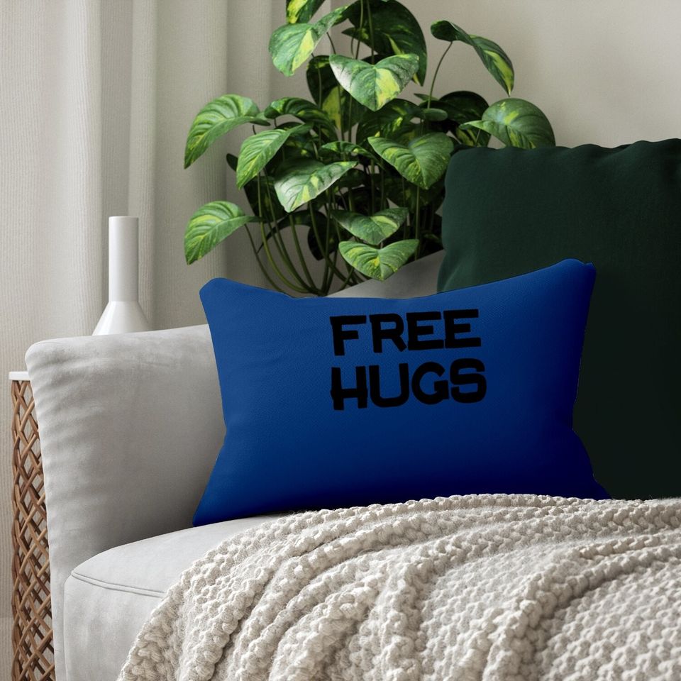 Free Hugs | Cute, Funny Optimist Humanist Silly Hugging Lumbar Pillow