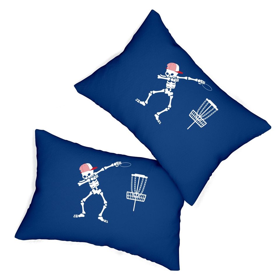 Dabbing Skeleton Wear Hat Disc Golf Player Halloween Costume Lumbar Pillow