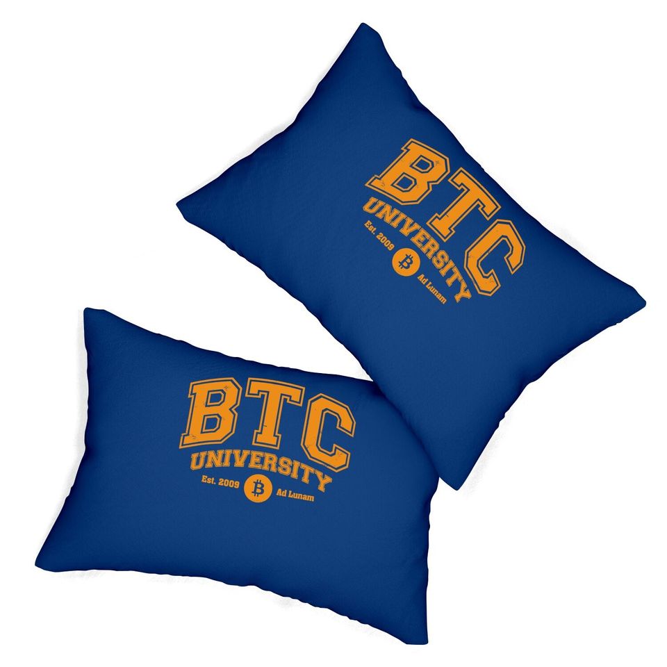 Btc University To The Moon, Funny Distressed Bitcoin College Lumbar Pillow