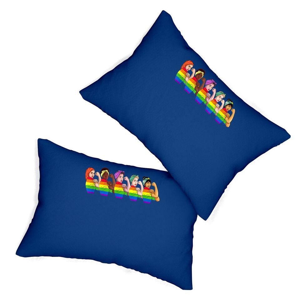 Human Rights Lumbar Pillow Rainbow Lgbtq Pride Rosie Riveter Lumbar Pillow