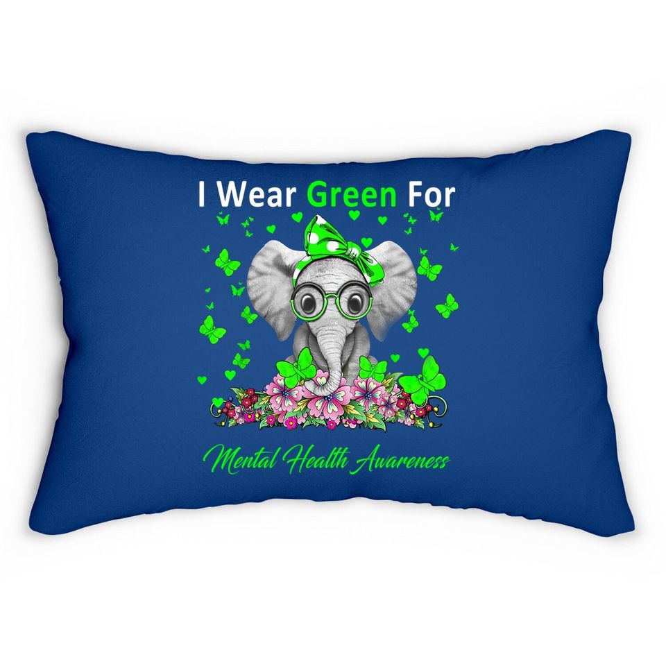 I Wear Green For Mental Health Awareness Elephant Gifts Lumbar Pillow