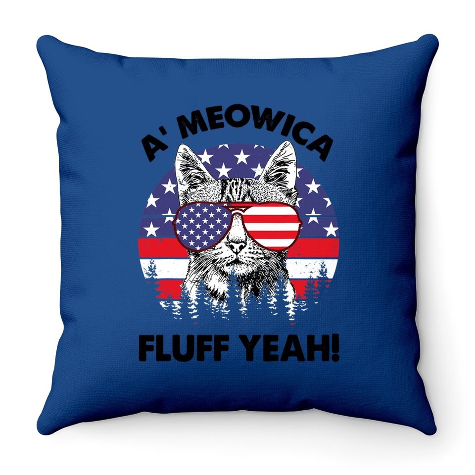 Meowica Fluff Yeah Patriotic American Throw Pillow