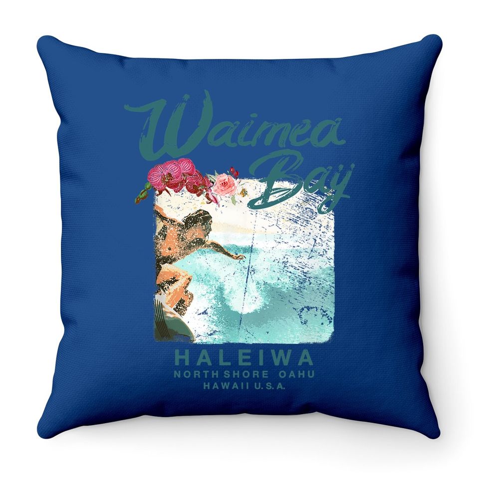 Waimea Bay Hawaii Vintage Hawaiian Surf Throw Pillow