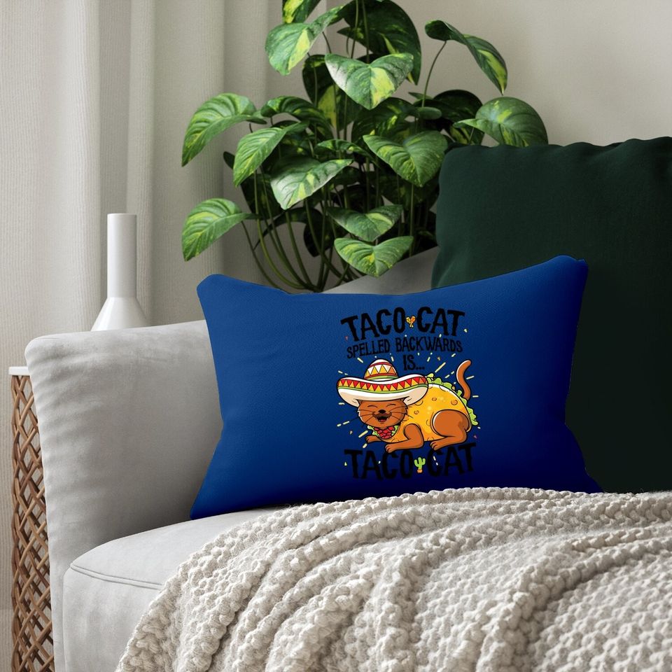 Cute Cat Lumbar Pillow, Tacocat Spelled Backwards Is Taco Cat Lumbar Pillow