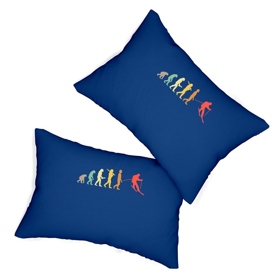 Retro Skiing Evolution Gift For Skiers Lumbar Pillow