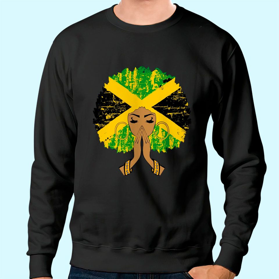 Jamaican Flag Black Woman Melanin Queen Afro Gift Sweatshirt