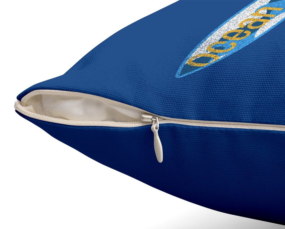 Vintage Ocean Vibes Surfboard Surf Beach Waves Blue Ocean Throw Pillow