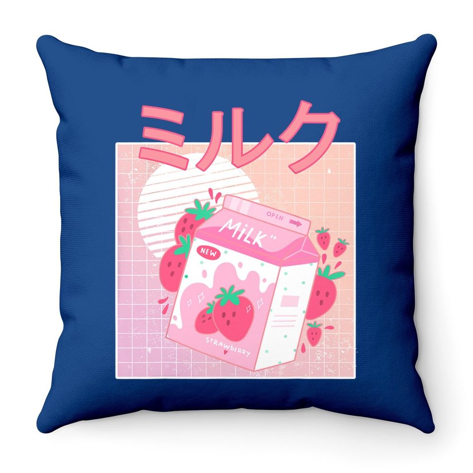 Japanese Kawaii Strawberry Milk Shake Carton Throw Pillow