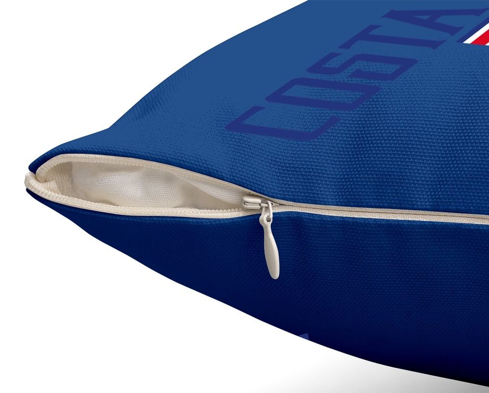 Costa Rica Flag Vintage Blue Text Throw Pillow