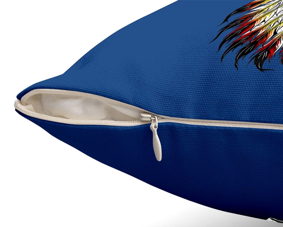 Native American Indian Chief Skull Motorcycle Headdress Throw Pillow