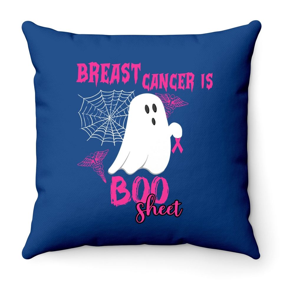 Breast Cancer Is Boo Sheet Pink Ribbon Ghost Spiderweb Throw Pillow
