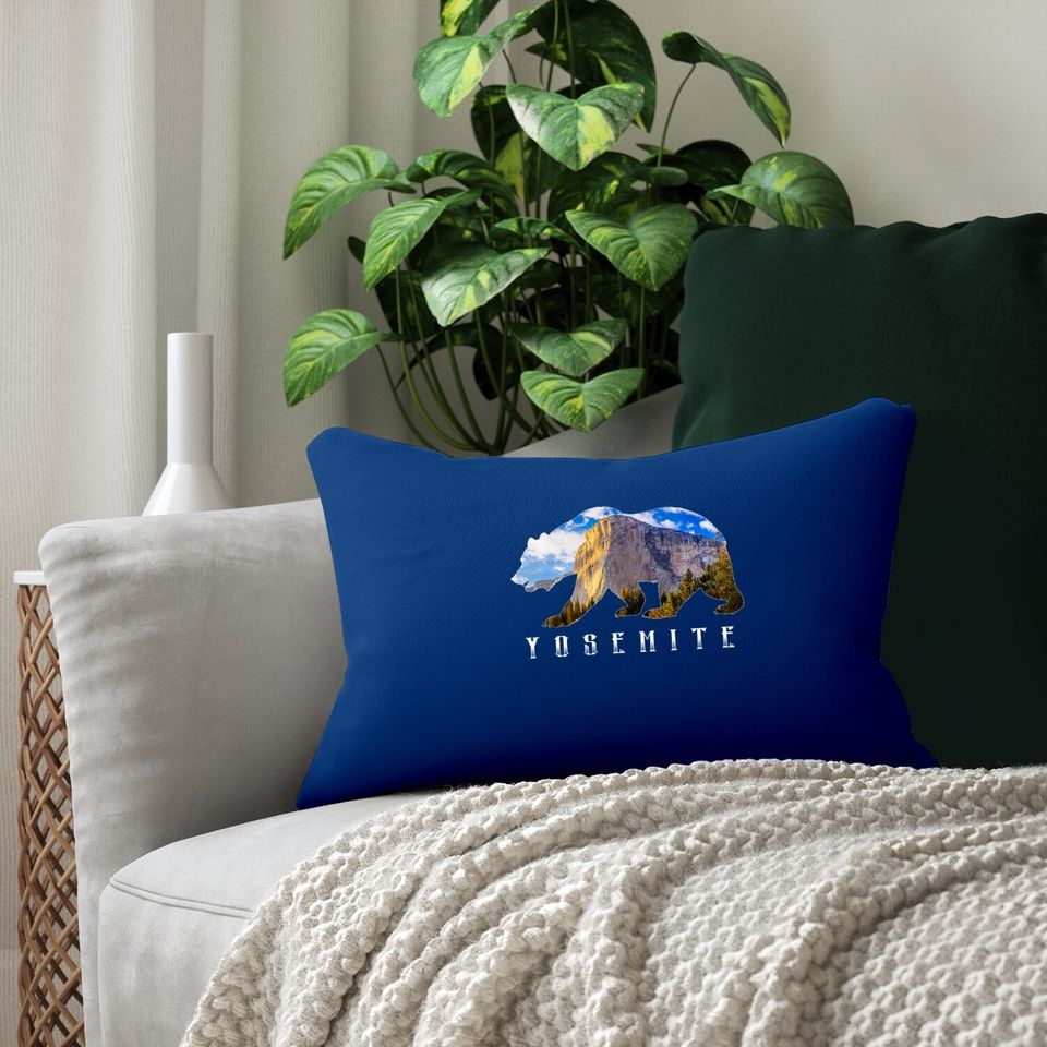 California Bear With Yosemite National Park Image Souvenir Lumbar Pillow