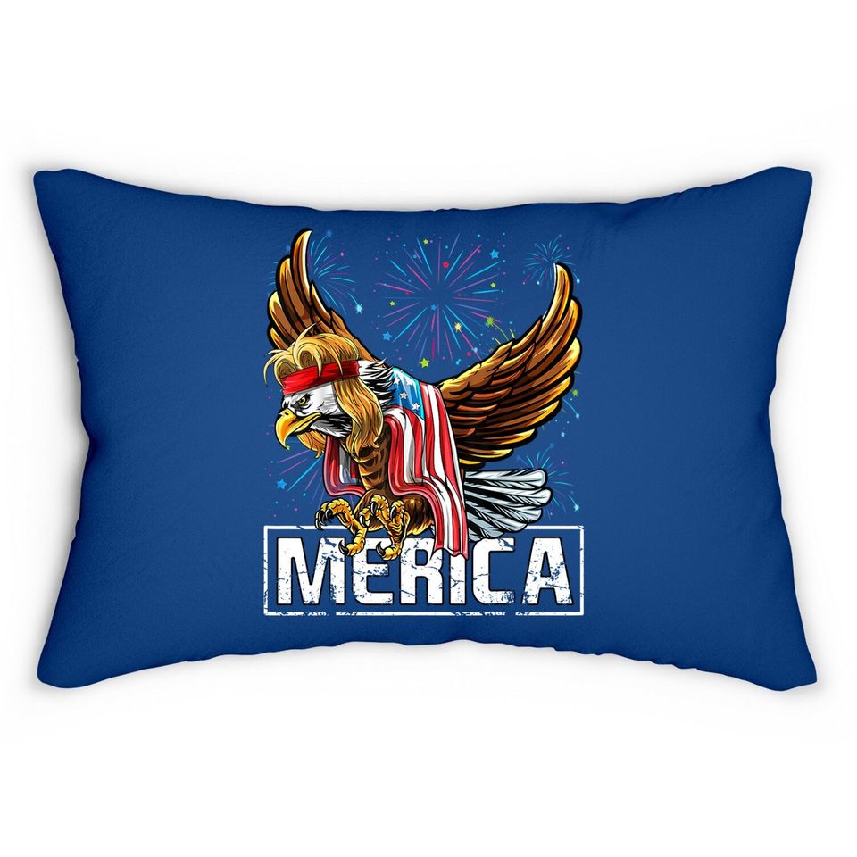 Merica Bald Eagle Mullet 4th Of July American Flag Patriotic Lumbar Pillow