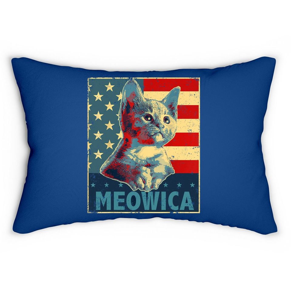 Meowica Cat Patriotic American Flag Lumbar Pillow