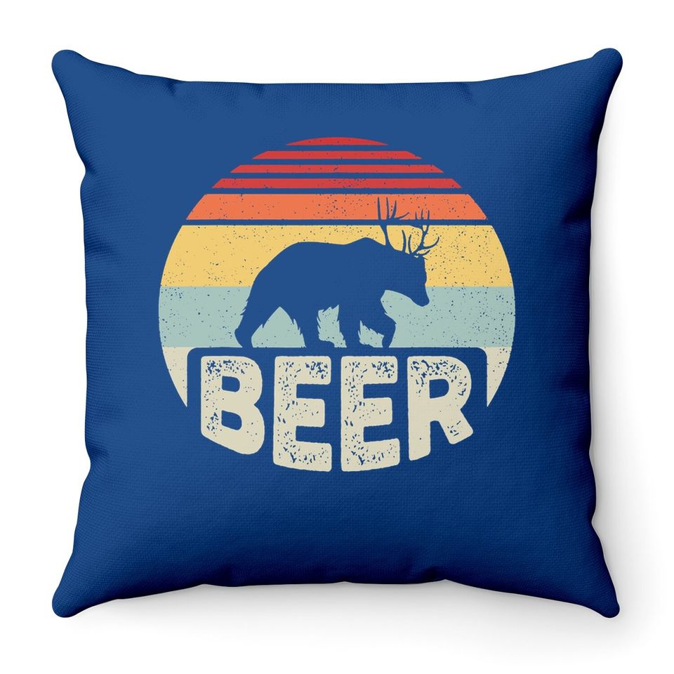 Vintage Retro Bear Deer Funny Beer Throw Pillow
