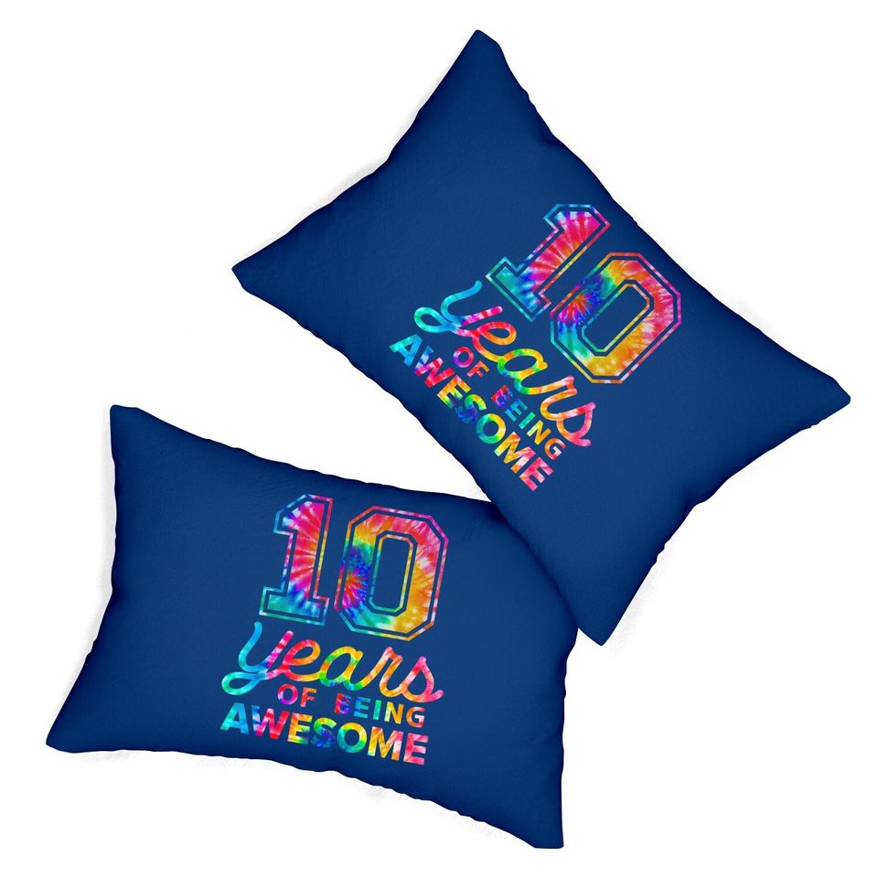 10th Birthday Tie Dye 10 Years Old Awesome Lumbar Pillow