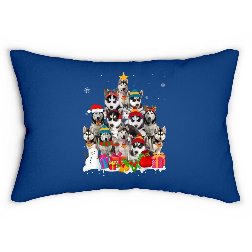 Siberian Husky Christmas Tree Pet Dog Lover Gift Lumbar Pillow