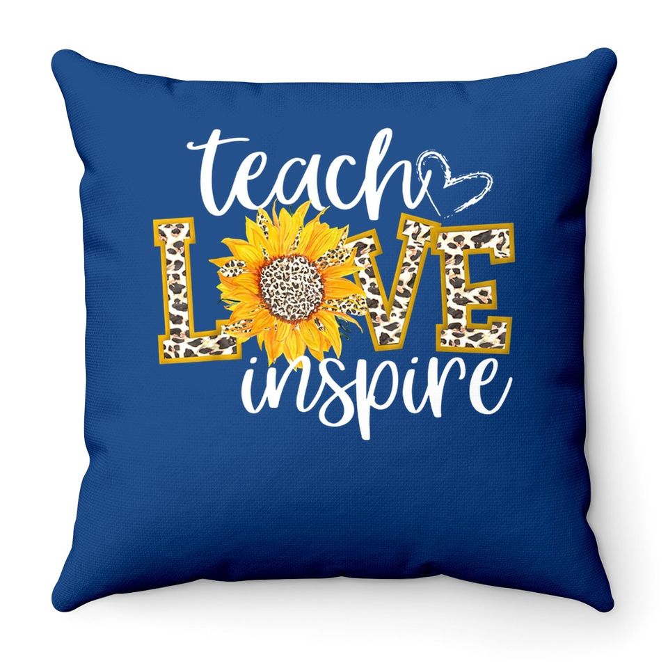 Teach Love Inspire Cute Sunflower Leopard Cheetah Print Gift Throw Pillow