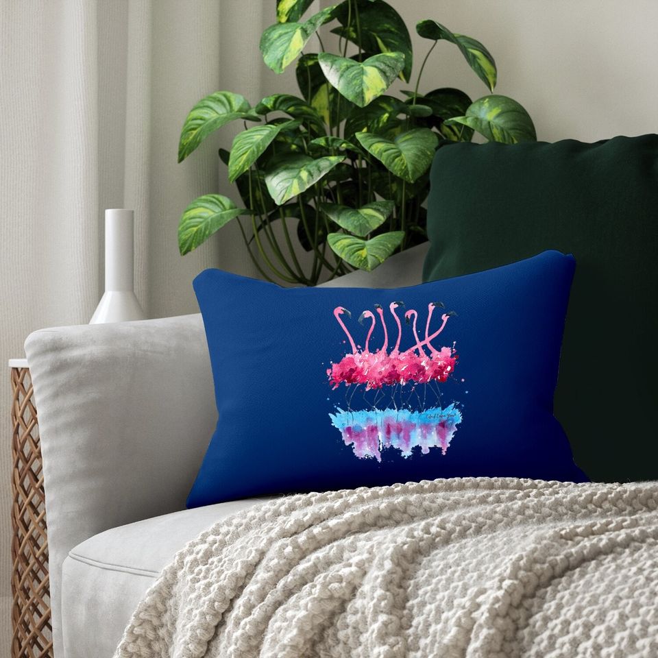 Beautiful Tropical Dancing Pink Flamingos Lumbar Pillow