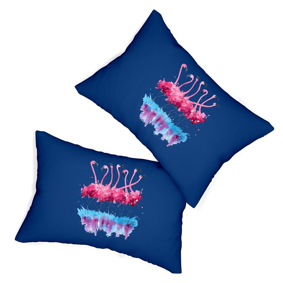 Beautiful Tropical Dancing Pink Flamingos Lumbar Pillow