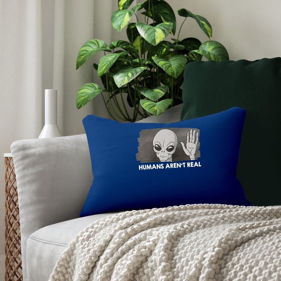 Area 51 Retro Ufo Alien Humans Aren't Real Lumbar Pillow