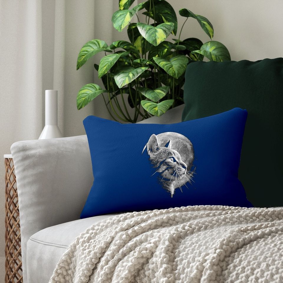 Cat With Moon - Cat Lumbar Pillow