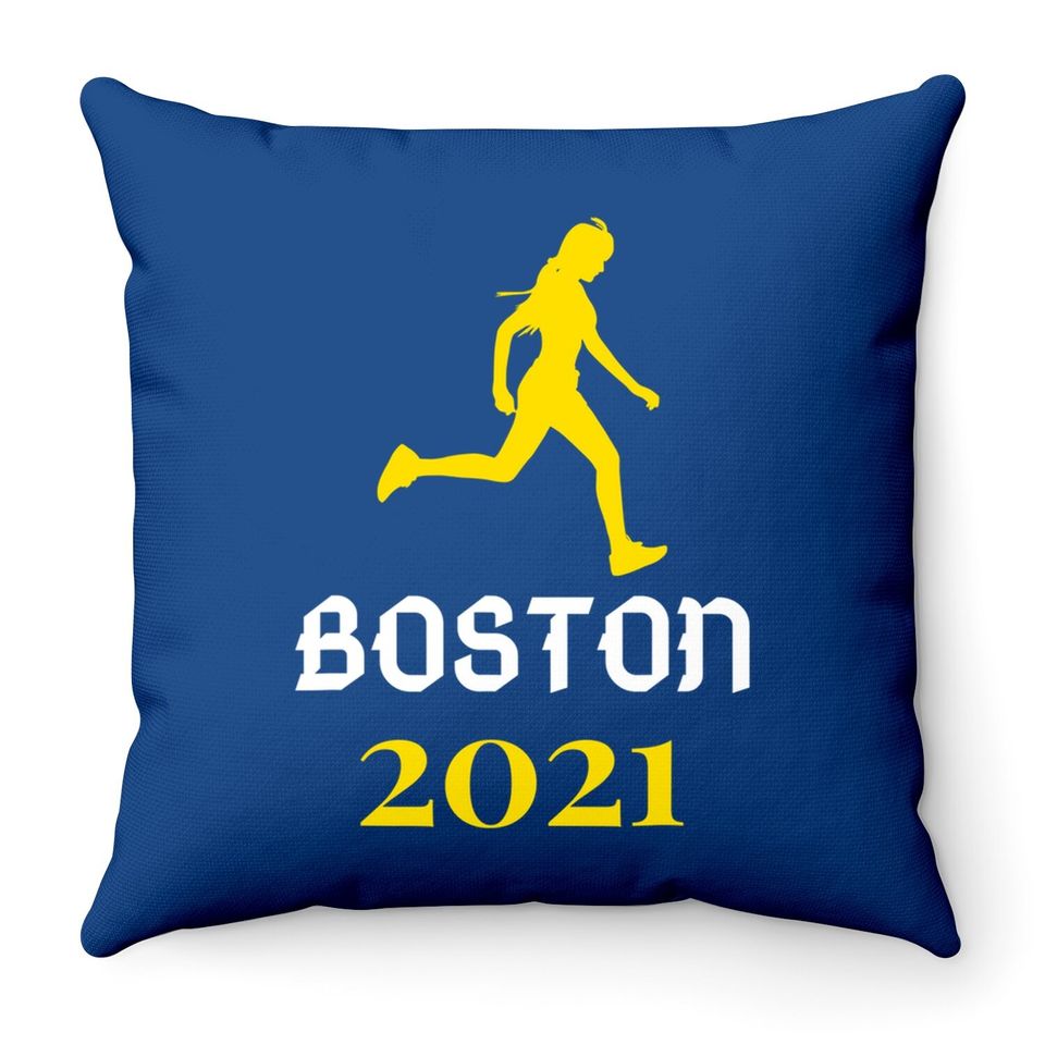 Boston 2021 Running Marathon Training In Progress Runner Throw Pillow