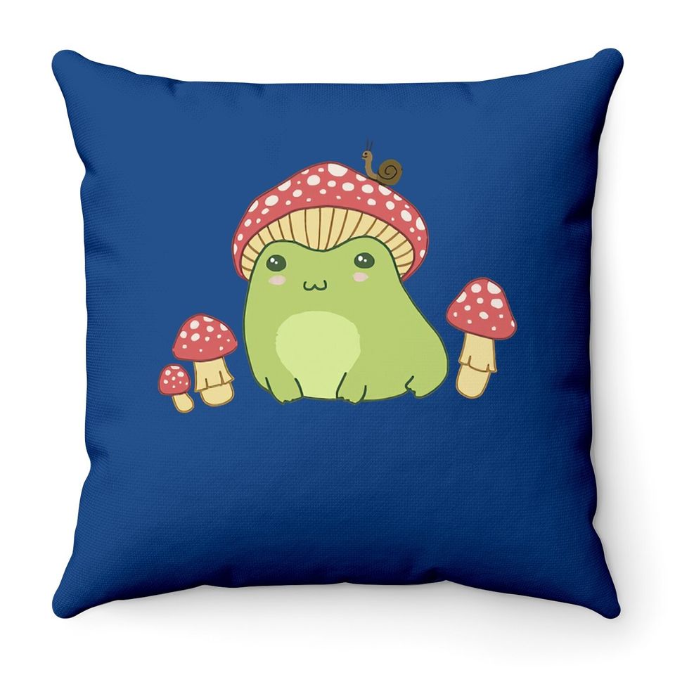 Frog With Mushroom Hat & Snail - Cottagecore Aesthetic Throw Pillow