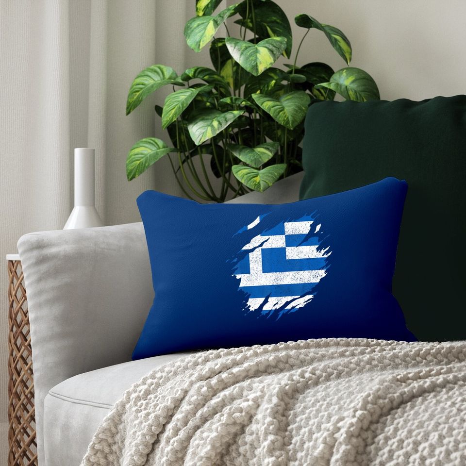 Greece Flag Greek Pride Vintage Greece Lumbar Pillow