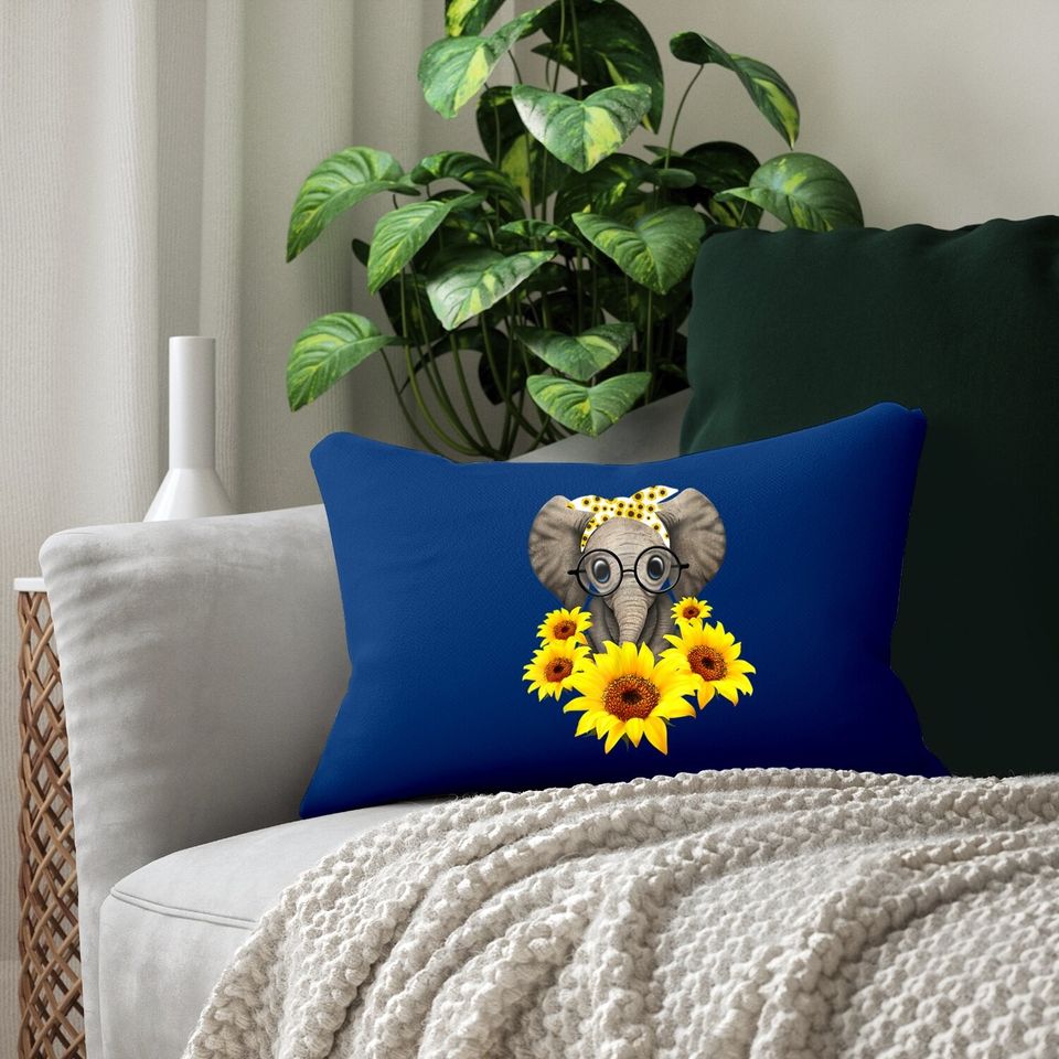 Elephant Sunflower Cute Elephant Love Sunflower Lumbar Pillow