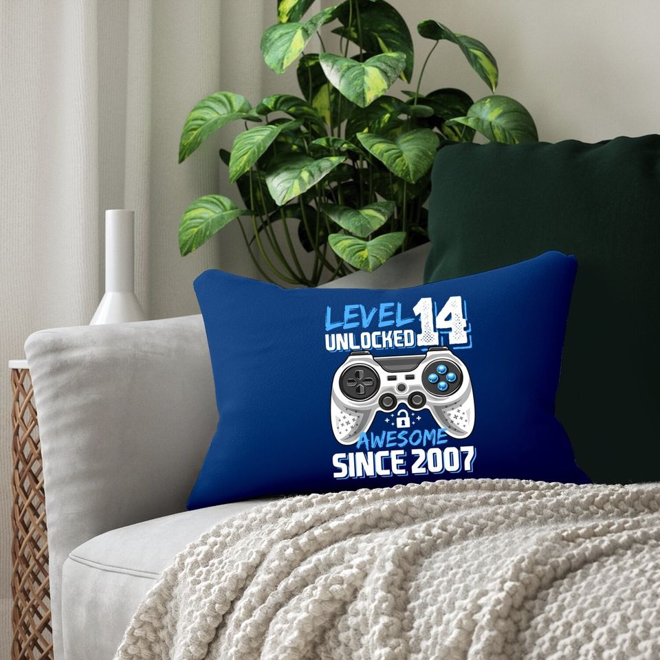 Level 14 Unlocked Awesome 2007 Video Game 14th Birthday Lumbar Pillow