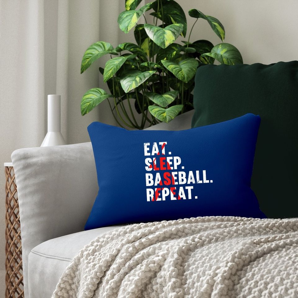 Eat Sleep Baseball Repeat, Lumbar Pillow For Sport Lovers Lumbar Pillow