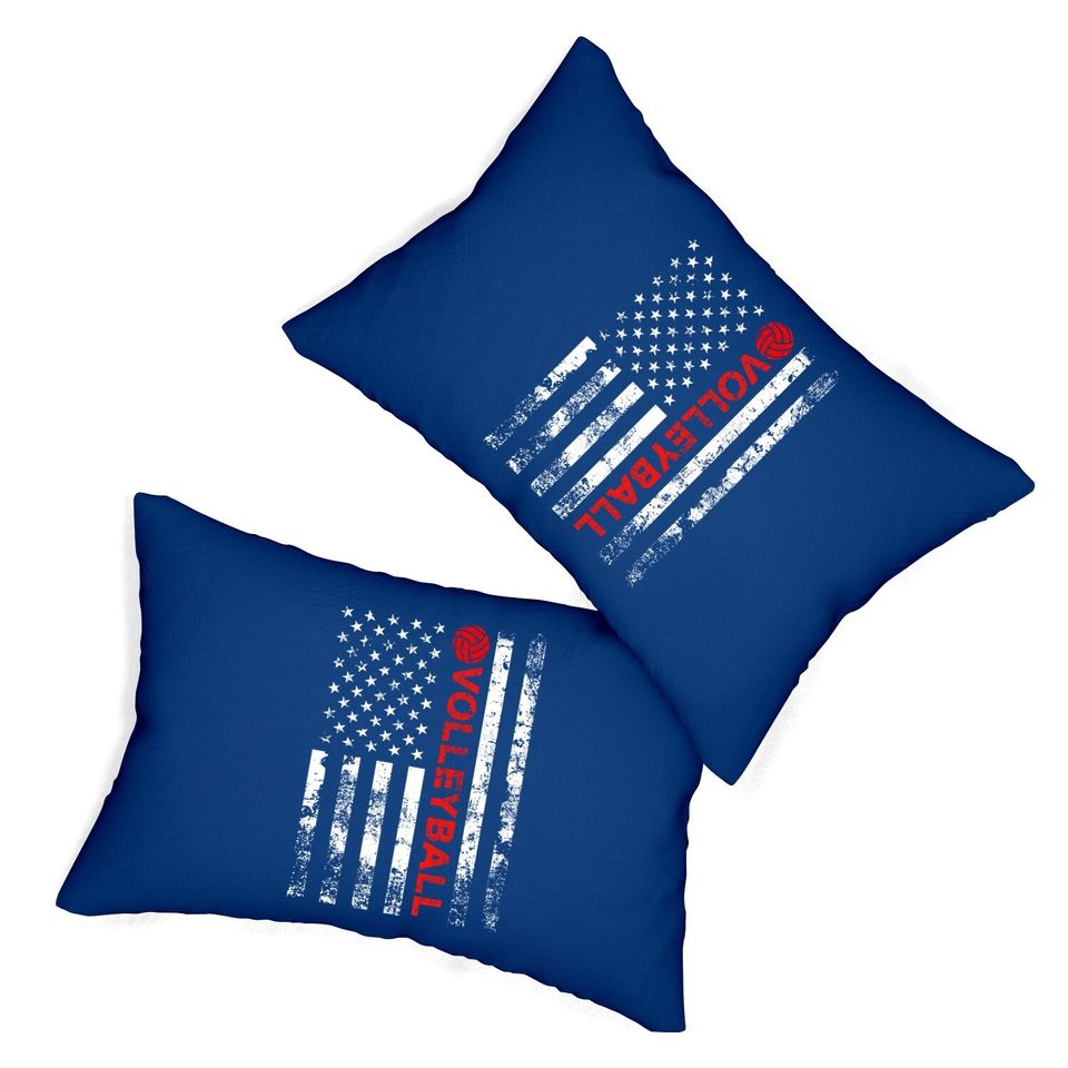 Volleyball Vintage Usa American Flag Lumbar Pillow