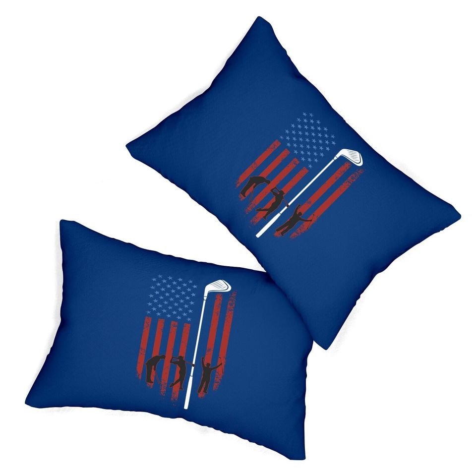 Vintage American Flag Golf Gift For Lover Golfer Lumbar Pillow