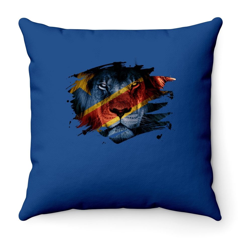 Dr Congo Flag And African Lion Picture Congolese Pride Throw Pillow