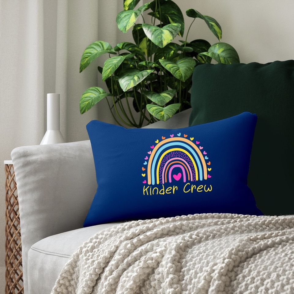 Kinder Crew Kindergarten Teacher Rainbow Heart Lumbar Pillow