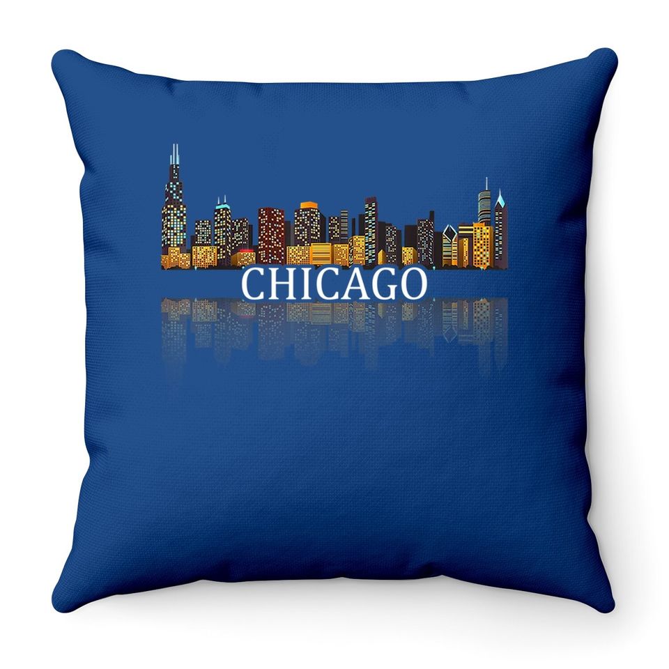 Chicago City Skyline Lights At Night Throw Pillow